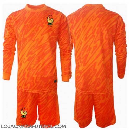 Camisa de Futebol França Goleiro Equipamento Secundário Infantil Europeu 2024 Manga Comprida (+ Calças curtas)